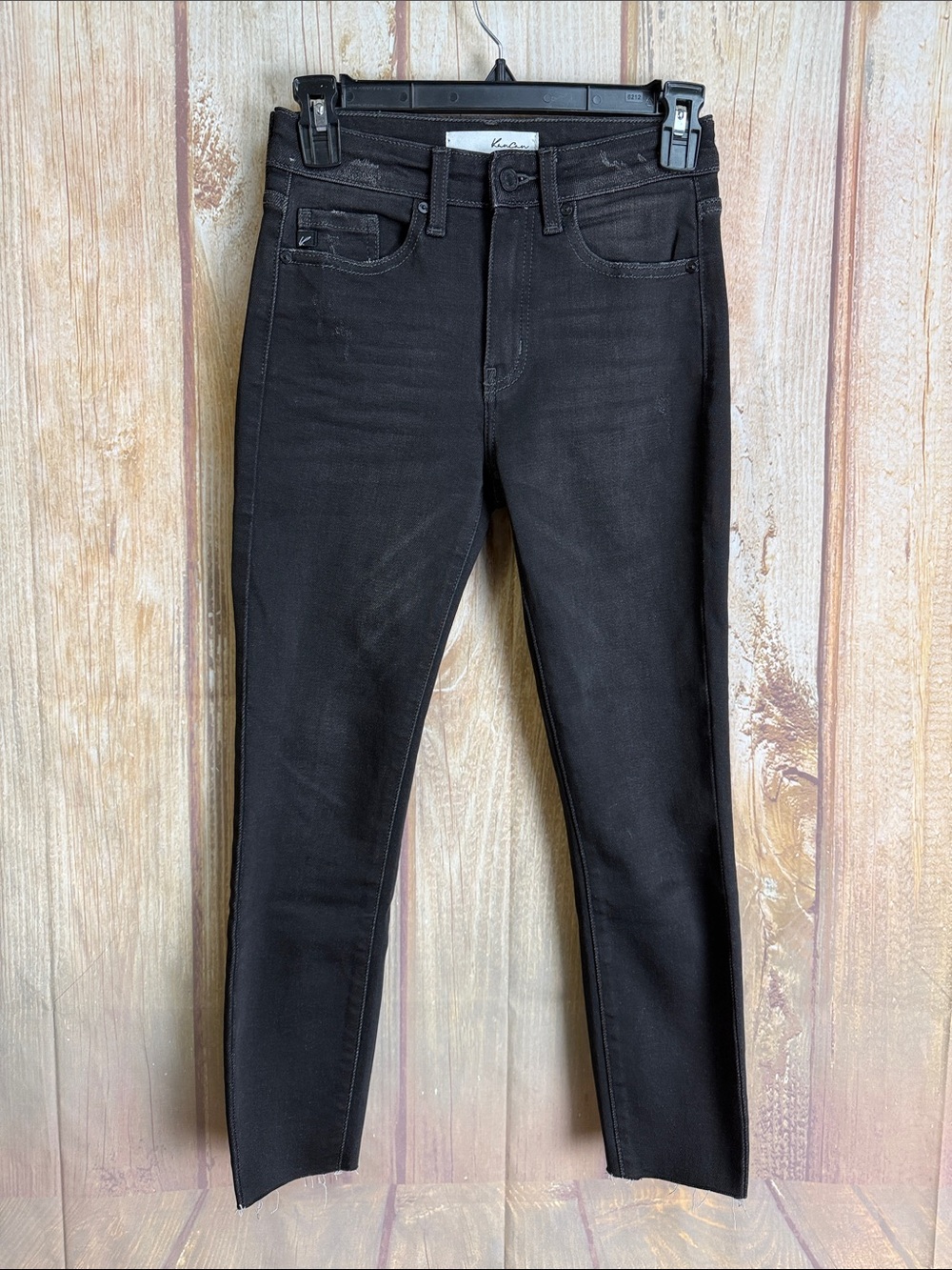 KanCan Waxy Faded Black Distressed Denim Skinny Jean Size 24